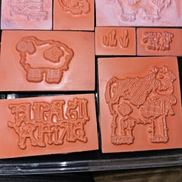 9 VTG Stampin' Up Foam Stamps Lot Farm Animals Pig Cow Sheep Pasture Birthday - Picture 5 of 7